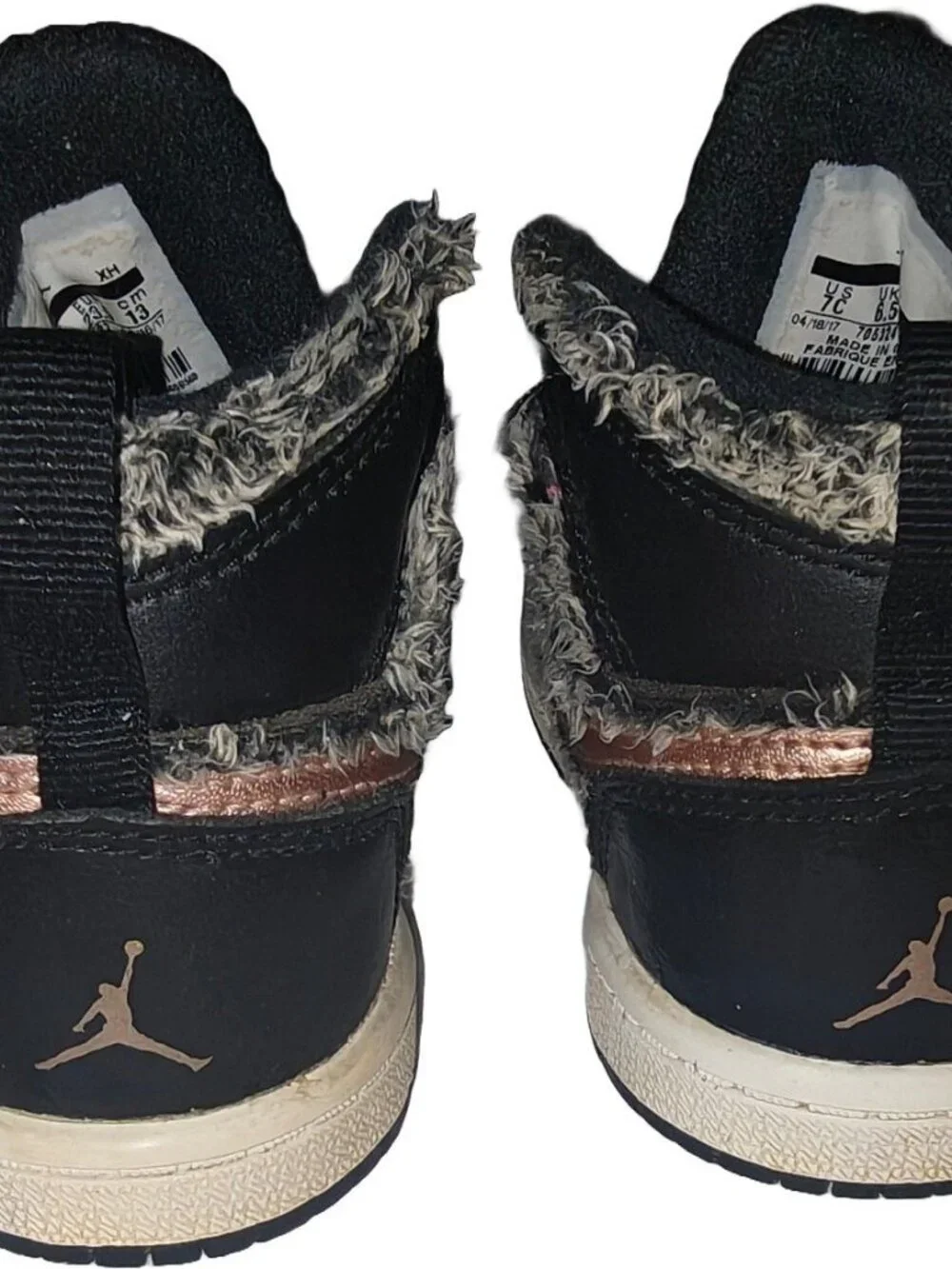 Nike Air Jordan Toddler Shoes 7C Black Leather Fuzzy Fabric